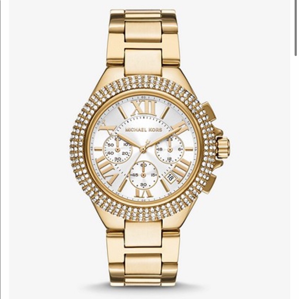 Michael Kors Oversized Camille Pavé Gold-Tone Watch